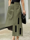 Elegant Olive Green A-Line Midi Skirt for Women - Chic Asymmetrical Hem, High Waist, Polyester, Machine Washable - Versatile Solid Color, Non-Stretch Fabric