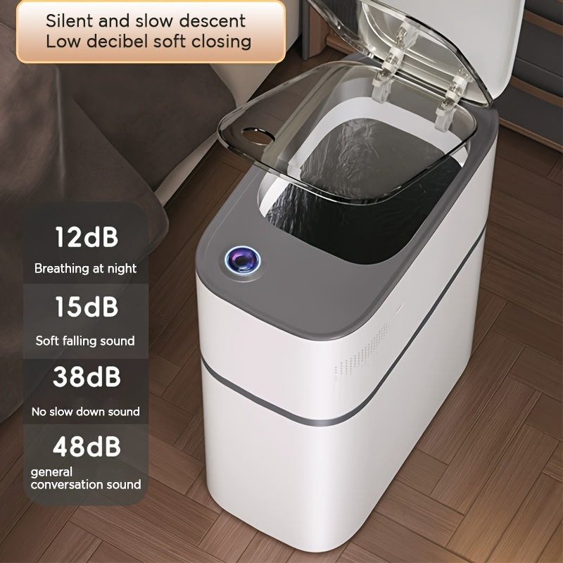Bathroom Smart Touchless Trash Can - 4 Gallon Automatic Motion Sensor Rubbish Can with Lid Electric Narrow Small Garbage Bin for Kitchen, Office, Living Room, Toilet, Bedroom, RV