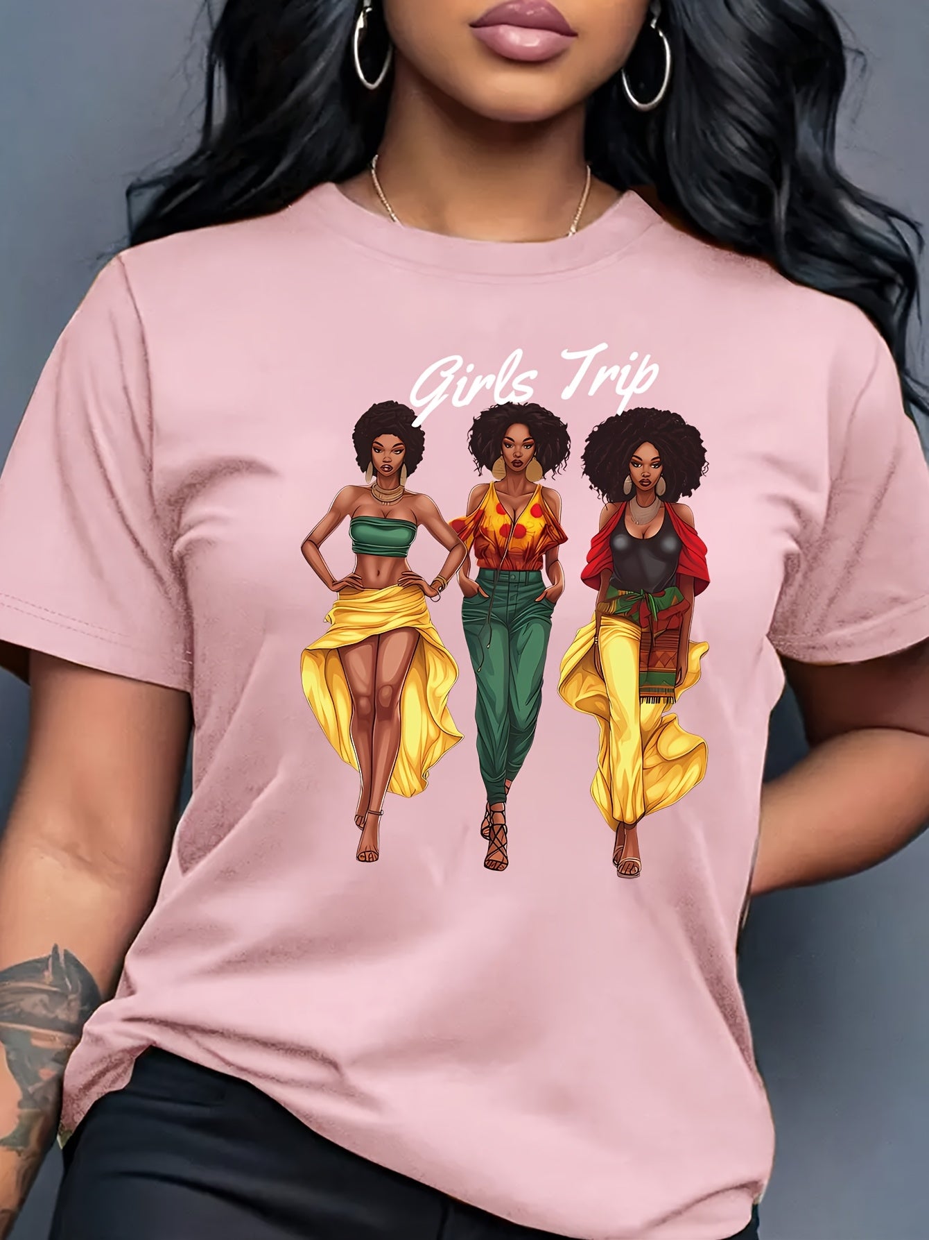 Women'S " Trip" Graphic T-Shirt - Casual Red Crew Neck Short Sleeve Top with Vibrant Floral Design, Perfect for Spring & Summer, Casual Wear|Vibrant Print|Comfortable Fit