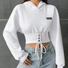 Lace Up Crop Drop Shoulder Hoodie, YOUNG Long Sleeve Hoodies Sweatshirt, Women's Clothing