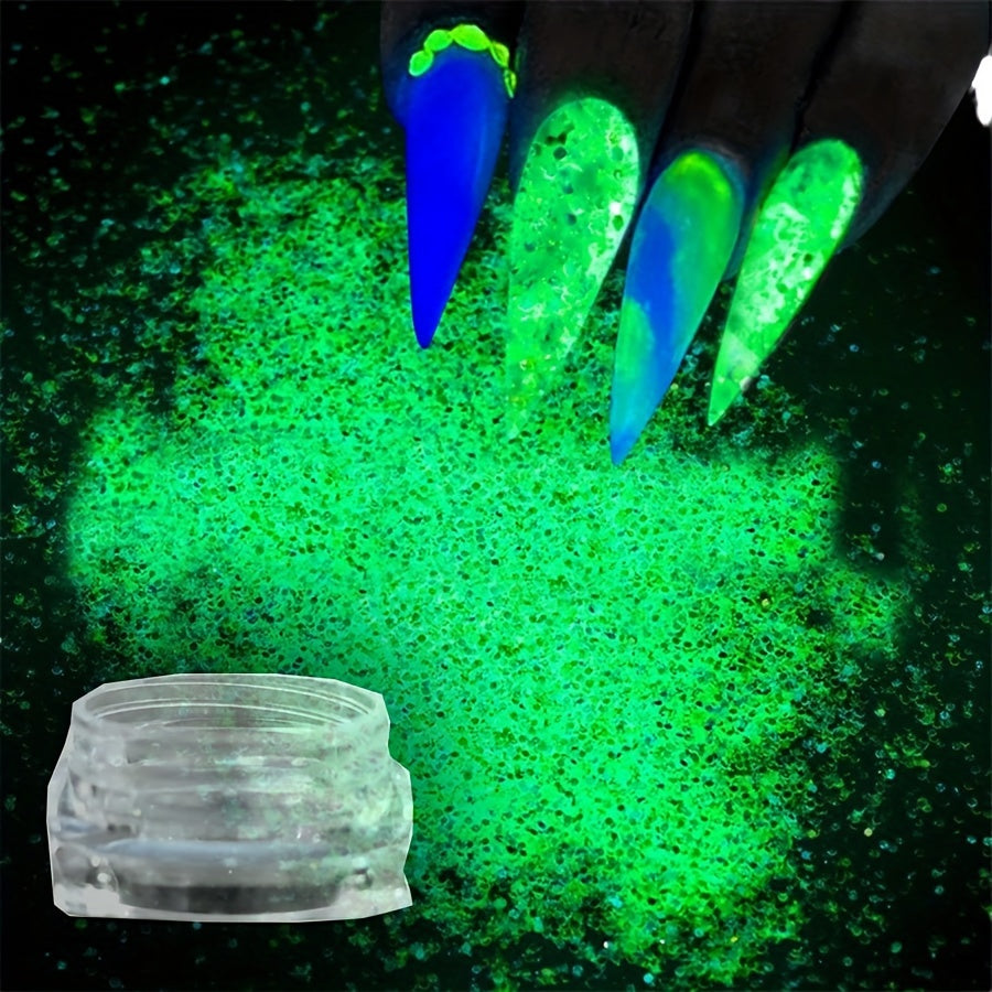 Glow-in-the-Dark Nail Powder - Blue & Green Luminous Pigment Dust, Odorless Phosphor Glitter for Stunning Manicures