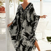 Plus Size Boho Viscose Beach Cover Up Dress - All Over Print Knotted V-Neck Pullover with Woven Fabric, Non-Stretch