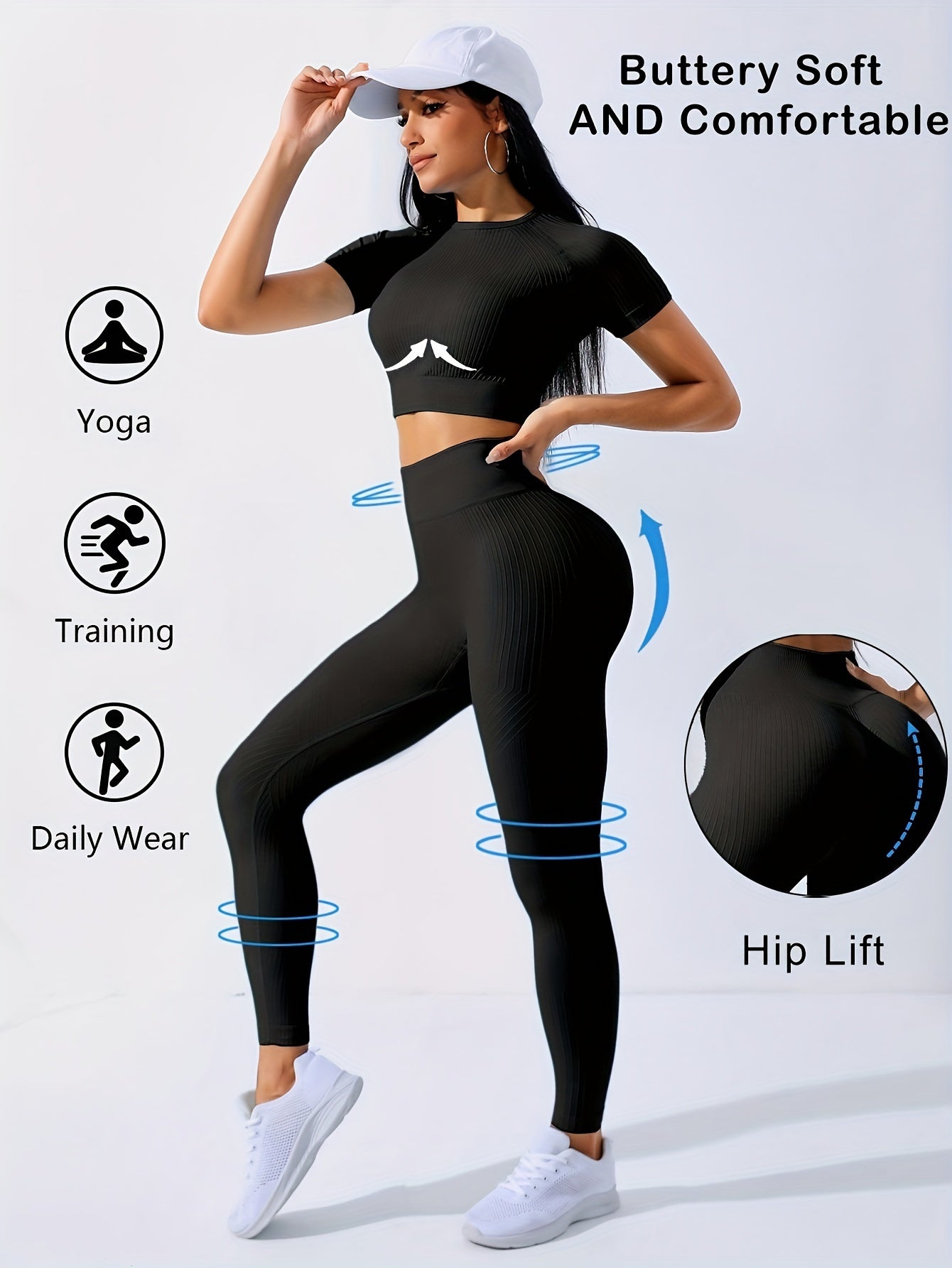2pcs Sports Set, Short Sleeve Yoga Top & High Waist Running Workout Leggings - Breathable, Moisture-Wicking Fabric - For Women - Perfect for Yoga, Running, Gym & Fitness - Ideal Gift for Active Women
