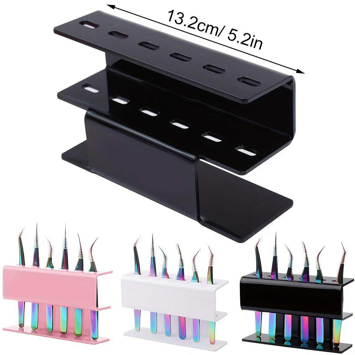 1pc Professional Eyelash Extension Tool Organizer, 6-Slot Acrylic Storage Holder for Eyelash Tweezers, Hypoallergenic Makeup Beauty Instrument Stand, No Power Required