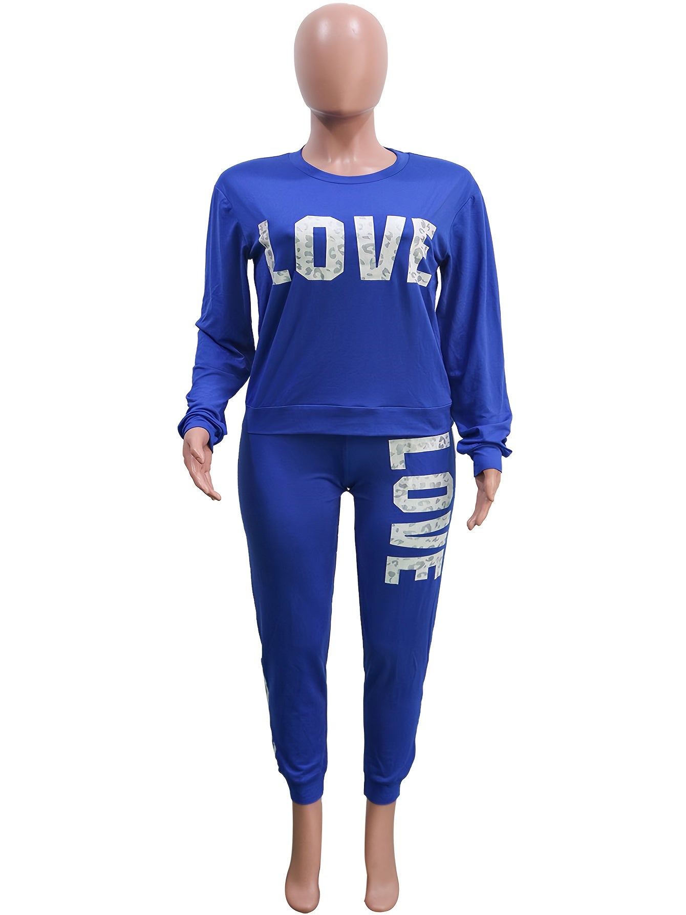Women Casual Leopard & Letter Print Short Sleeve Top And Pants 2pcs Sports Set