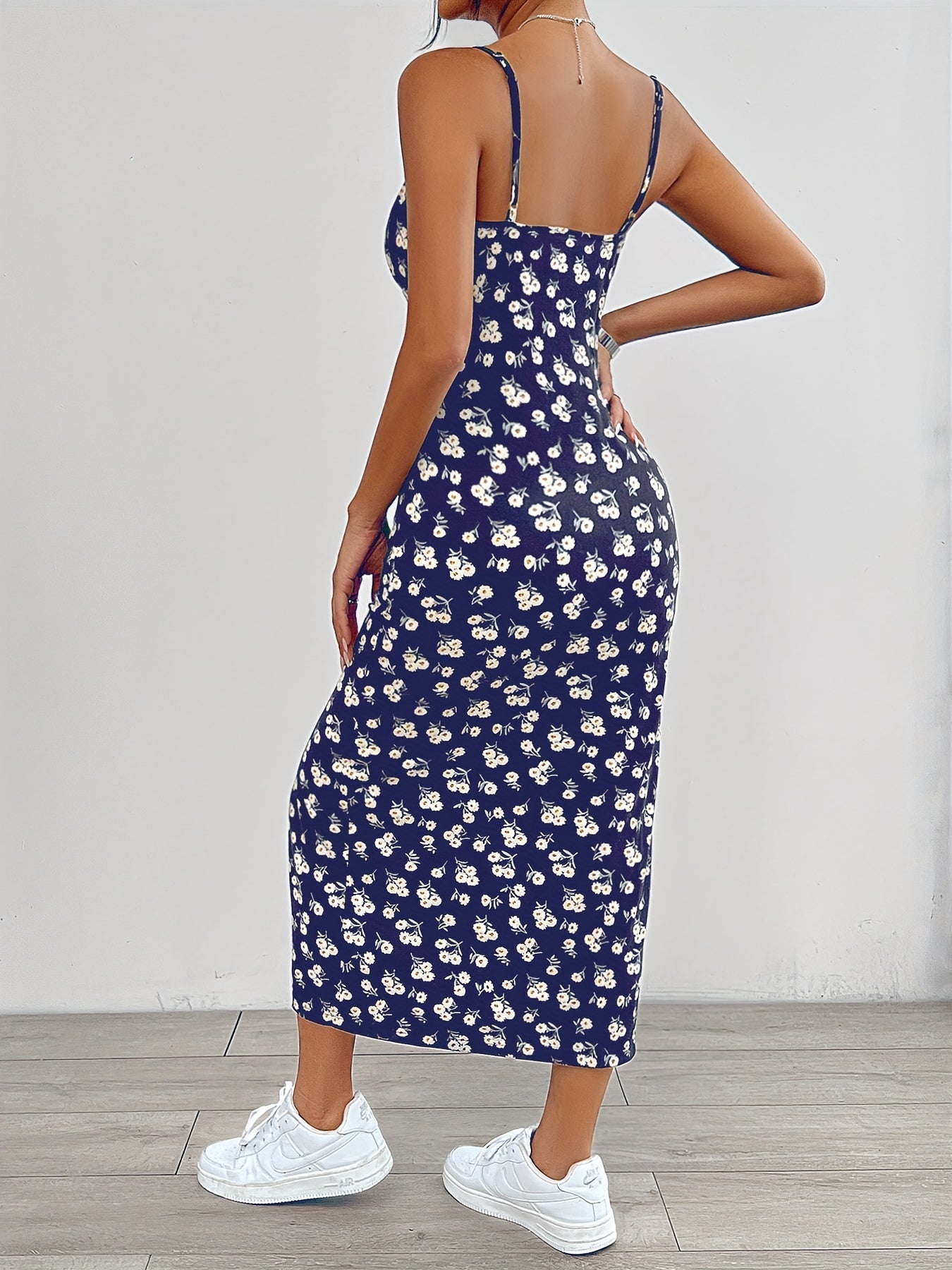 Floral Print Split Hem Cami Dress - Elegant Sleeveless Spaghetti Strap Dress For Spring & Summer - Women's Clothing - For Women - Perfect for Casual & Party Occasions - Ideal Gift for Her
