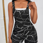 Geometric Pattern Print Romper Jumpsuit - Elegant Sleeveless Cami Style - For Women - Perfect for Summer Parties & Casual Outings -  Great Gift for Fashionable Women