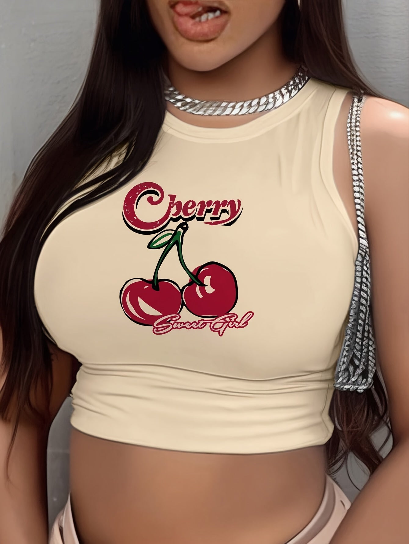 Portrait Print Crew Neck Tank Top, Casual Sleeveless Crop Top For Spring & Summer, Women's Clothing