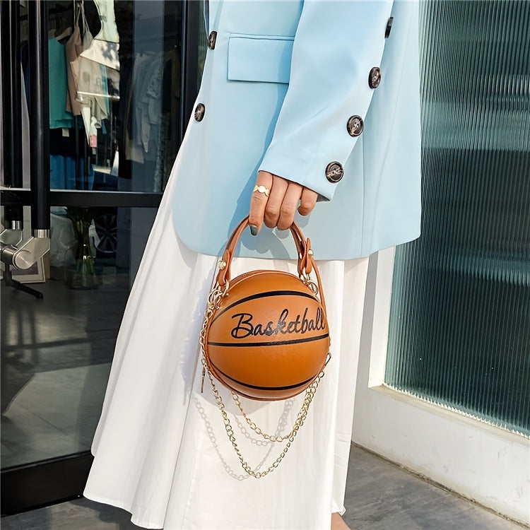 Stylish Women's Basketball Crossbody Bag - Chic PU Shoulder Bag with Zip Closure, Polyester Lining, Perfect for Sports Enthusiasts, Basketball Messenger Mini Round Bag PU Clutch, Suitable for Dates, Work, Vacation, Parties, C