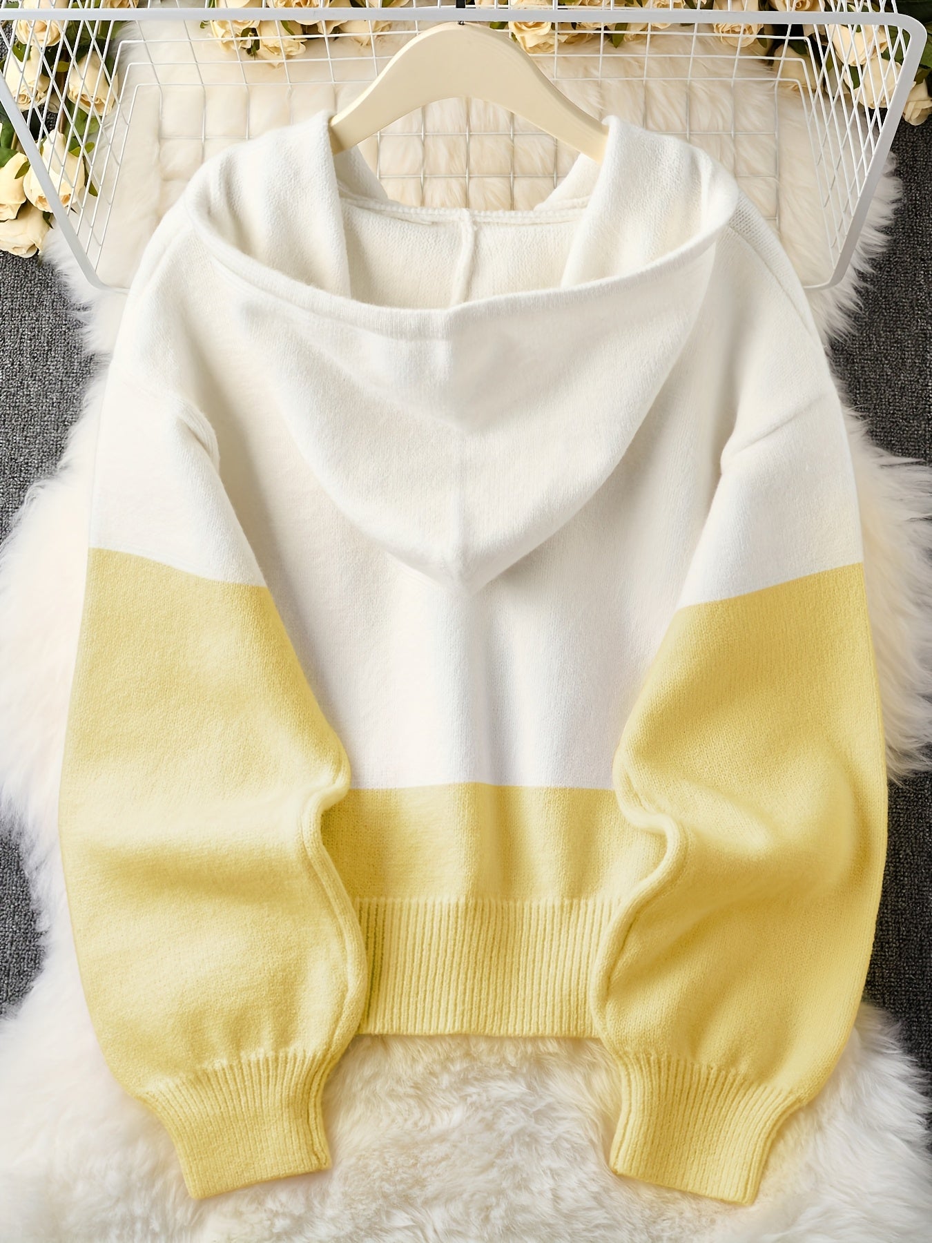 Korean Style Pink Spliced Hooded Sweater for Women, New Spring/Autumn Loose Long-Sleeve Top with Lazy Look