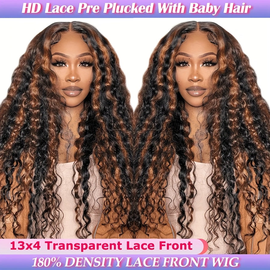 Highlight Lace Front Wig Human Hair 1B/30 Black And Brown Deep Wave Wigs Glueless Wigs Human Hair Pre Cut 13x4 HD Lace Frontal Wig Human Hair Pre Plucked with Baby Hair 200% Density human hair bundles Mother's Day Promotion