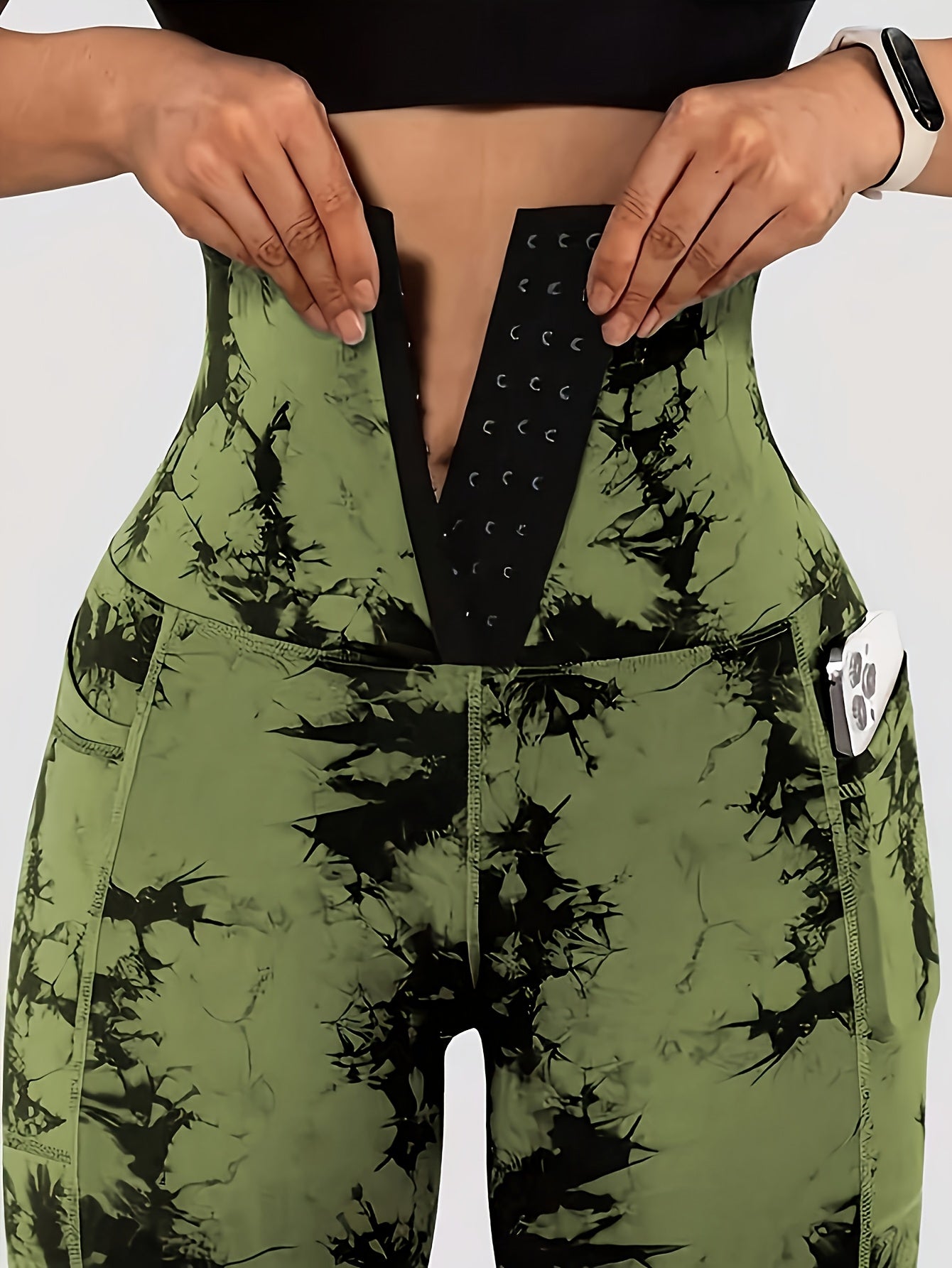 Women'S High-Waist Tie-Dye Print Waist Trainer with Butt Lifting Pockets and Front Buttons - Sexy Stretchy Pants for Fitness, Running, Yoga, and Outdoor Activities, High-Waisted Slim Fit Pants