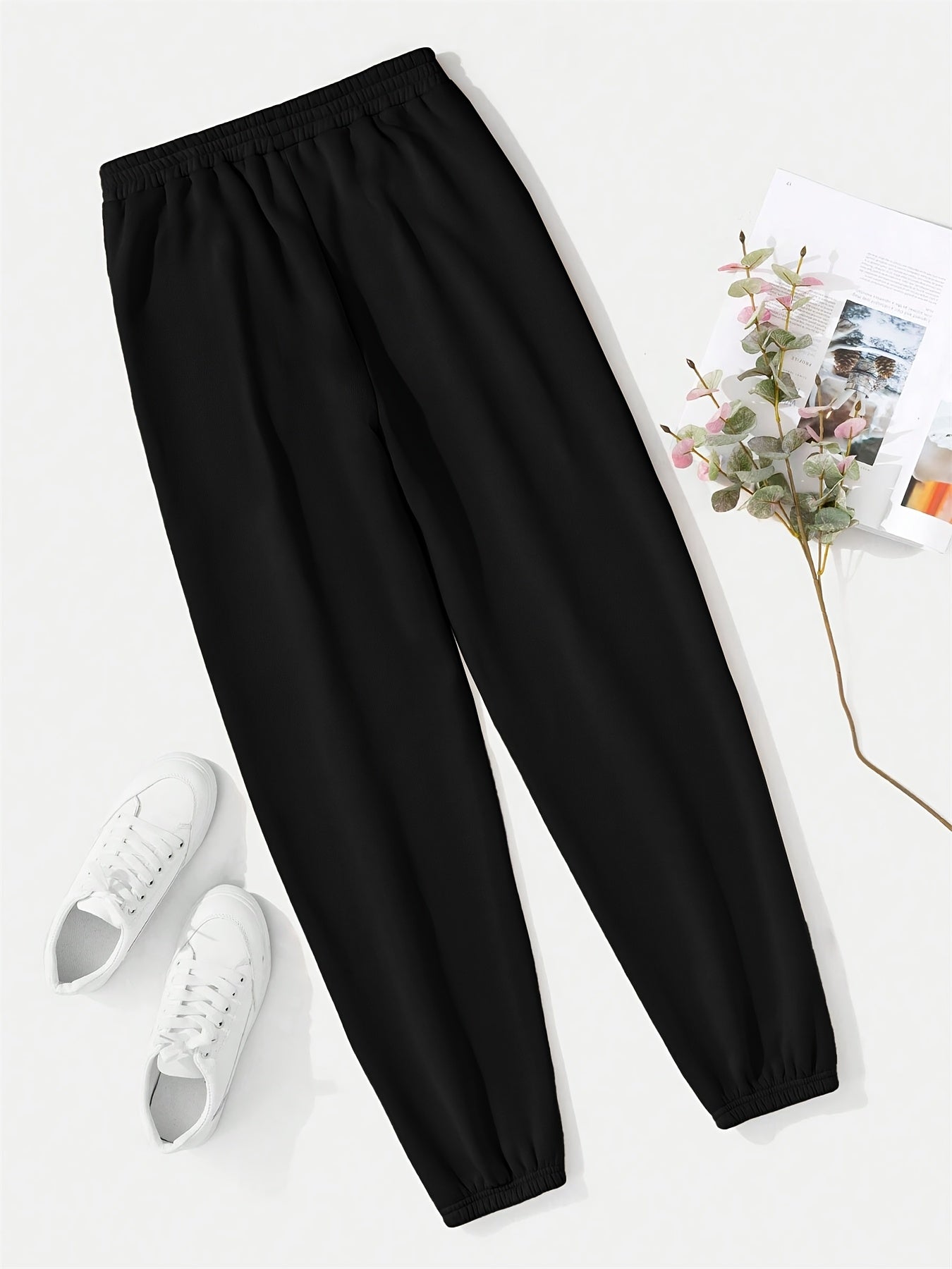 Milano Italy Printed Women'S Jogger Pants, Casual Knit Polyester 100% Fabric, 190g/m², All-Season, with Pockets, Fashionable Long Jogging Trousers for Adult