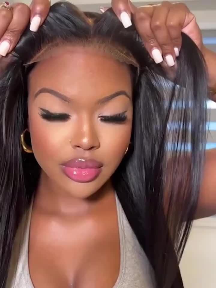 4X4 HD Lace Closure Wig - 100% Human Hair, No Glue Needed, Pre-Plucked Straight Hair, 200% Density, Elegant Style for Women, Perfect for Role-Playing And Casual Attire, Everyday Hairpiece | Natural Appearance | Natural Textur