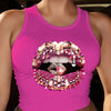 Glamorous Lip Print Tank Top with Rhinestones & Sequins - Sleeveless, Round Neck, Casual Fashion for Women, Spring/Summer Collection, Rhinestone Embellishments, Vibrant Colors, Blingy Style, Ladies Tank Tops