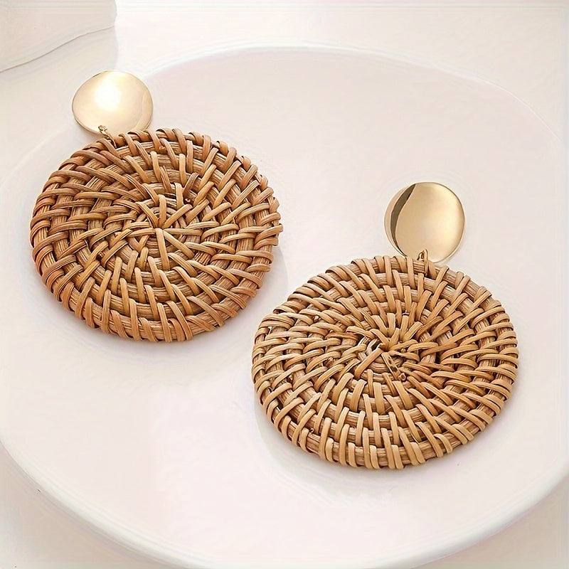 1 Pair Women's Round Woven Earrings - Boho & Vintage Style, 316L Stainless Steel Ear Needle - All-Season Accessory | Lightweight & Durable | Perfect for Daily Wear & Vacation