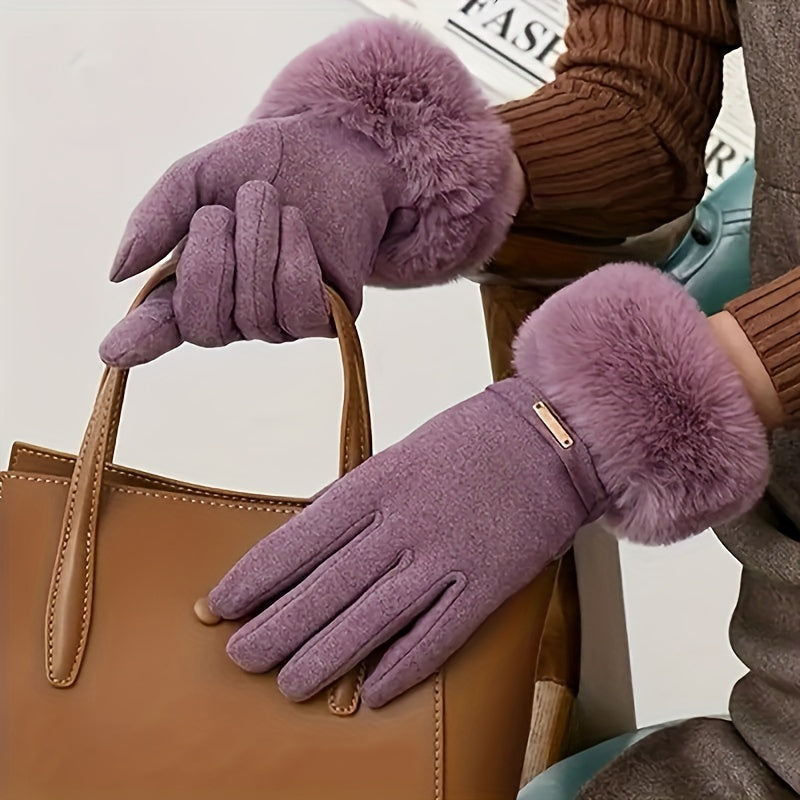 Plush Furry Cuff, Double-Layer Thick Insulation, Windproof & Warm, Ideal for Outdoor Activities & Cycling, Available in Pink/Purple/Blue/Gray