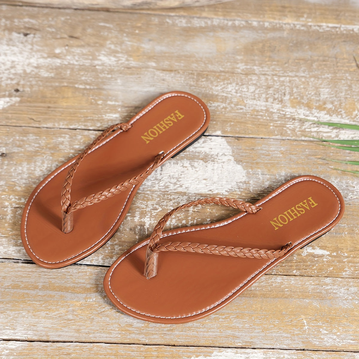 Women's Braided Flat Slide Sandals - Brown Faux Cover, Easy Slip-On, Lightweight & Comfortable for All-Day Wear, Perfect for Casual Outfits, Ladies Sandals