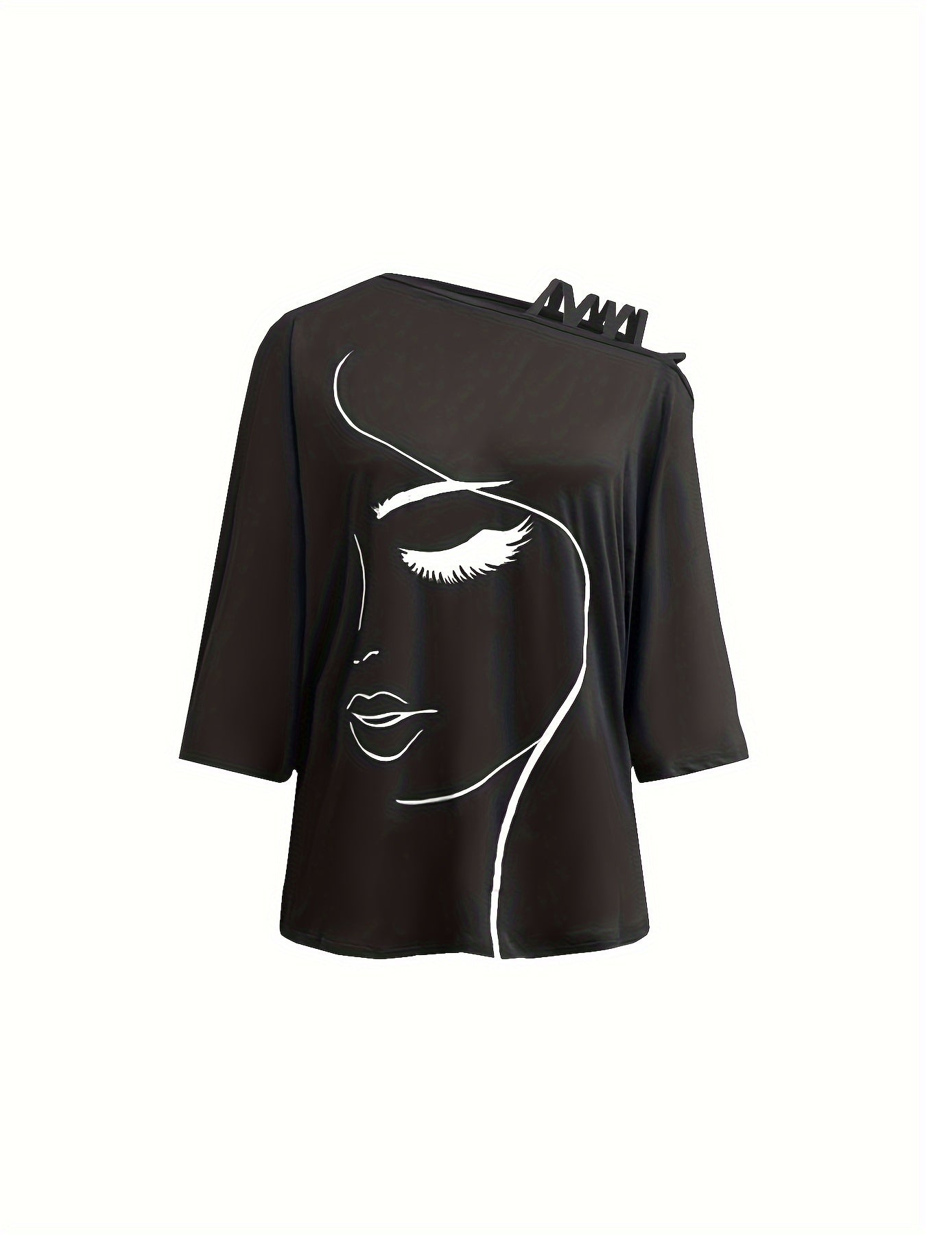 Figure Print Cold Shoulder -Shirt, Casual Half Sleeve T-Shirt For Spring & Summer, Women's Clothing