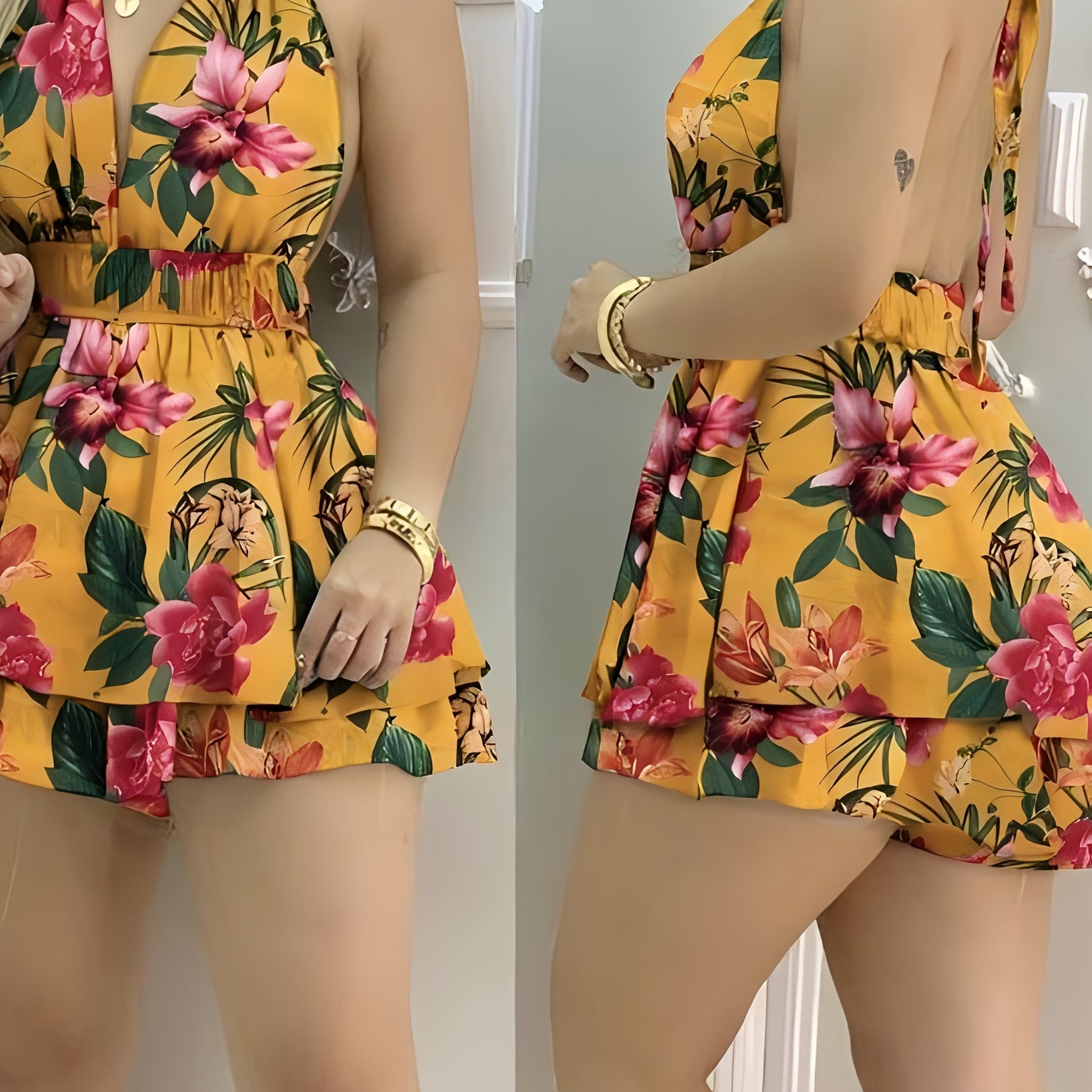 New Spring and Summer Elegant Mini Dress, High Waist Backless with Straps, Perfect for Vacation and Cruise Travel