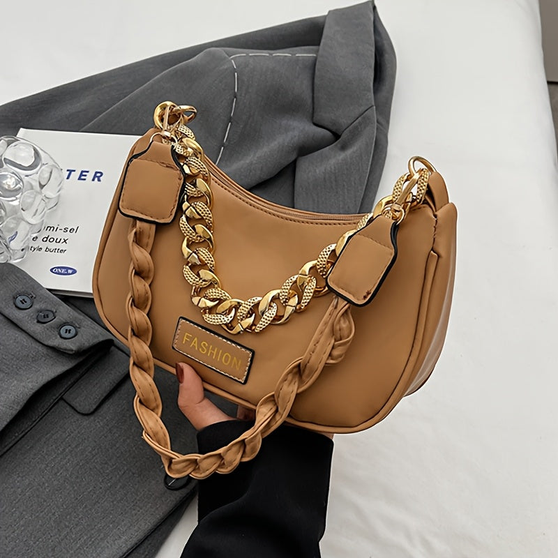 Stylish Women's Shoulder Bag with Adjustable Golden Chain Strap - Elegant Crossbody Handbag in Black, Khaki, or Orange, Perfect for Casual or Formal Occasions, Ladies Handbags