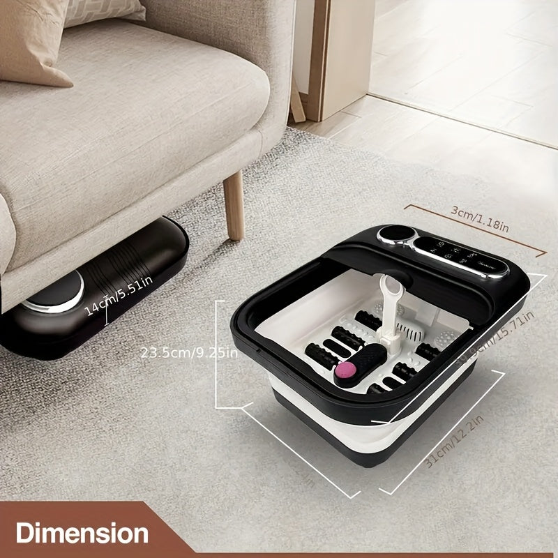 Foldable Foot Massager With Heat, Temperature Control And Bubbles, Foot Spa With Touch Screen, 6 Rollers And Pumice Stones, Foot Soak