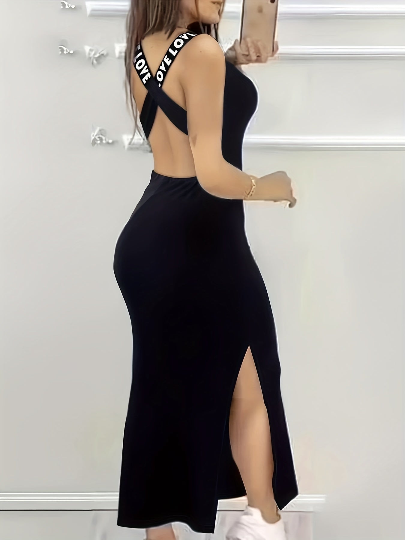 Split Hem Bodycon Tank Dress, Casual Sleeveless Dress For Spring & Summer, Women's Clothing