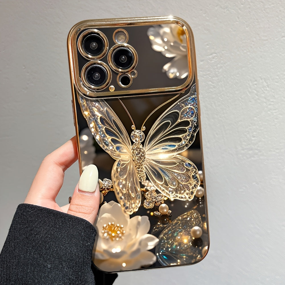 Compatible with Iphone 16 Pro Max, 11, 12, 13 Pro Max, 14 Pro Max, 15 - Black - Butterfly Pattern Large Window LB Phone Case