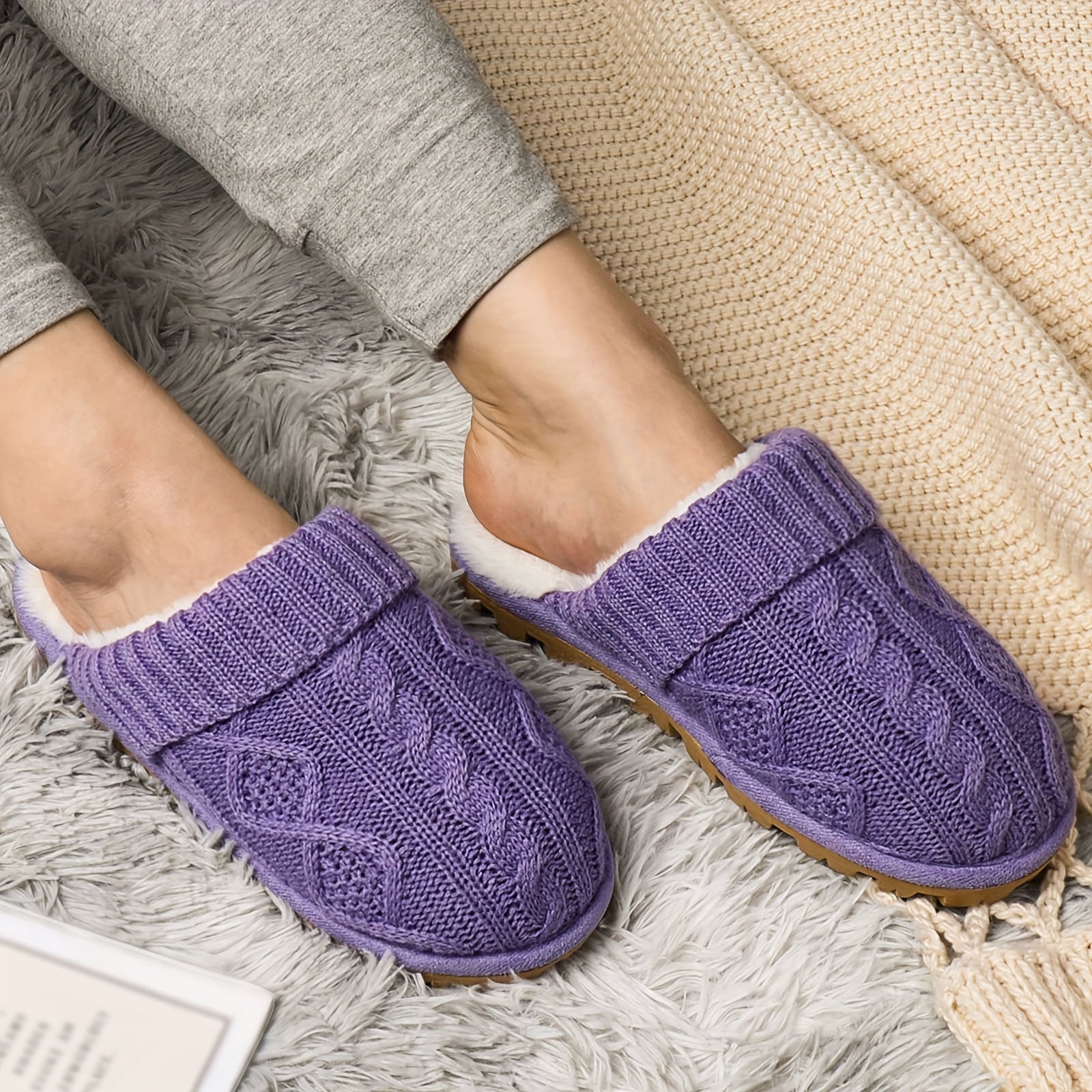 Cozy Women's Plush Lined Slippers with, Non-Slip Sole, Soft Ribbed Cuff – Beige/Light Brown, Perfect Christmas Gift for Friends and Girlfriends, House Slippers, Best for Christmas