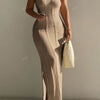 Sexy Bodycon Knit Dress, Elegant, Acrylic, Solid Color, Bandeau Collar, with Hollow Out Design