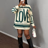 Women'S Casual "LOVE" Graphic Long Sleeve T-Shirt - Beige & Green, Drop Shoulder, Pullover, Medium Stretch, Fall & Spring Style, Fall Casual Wear | Graphic Tee | Comfortable Fit, Ladies T Shirts