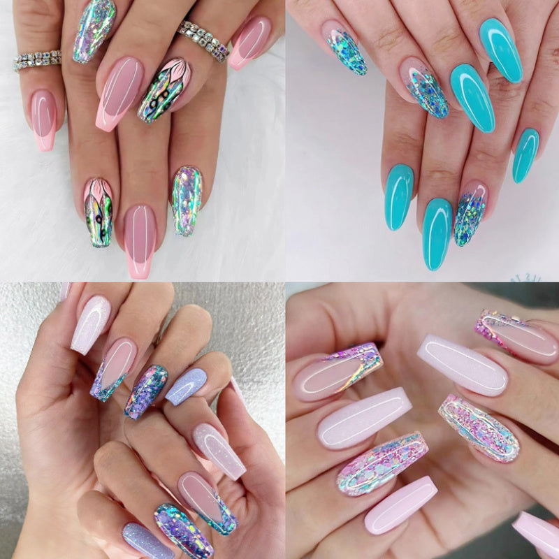 96PCS (4pcs) False Nail Stickers, French Flash Simple and Fashionable Solid Color False Nails for Manicure and Medium and Long Length European and American Flash French Manicure Pink and Sweet Flower Wearing Nails