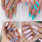 96PCS (4pcs) False Nail Stickers, French Flash Simple and Fashionable Solid Color False Nails for Manicure and Medium and Long Length European and American Flash French Manicure Pink and Sweet Flower Wearing Nails