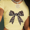 Women's Y2K Leopard Bow Print Cropped T-Shirt - Light Blue Soft Fabric, Machine Washable, Versatile Casual & Evening Wear, Style Statement Top | Elegant Design | Comfortable Fit, Leopard Print Shirt