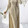 Women's Casual and Elegant Two-piece Set with Hollowed-out Ribbed Solid Color Thin Shoulder Strap Halter Dress and Jacket with Side Waist Tie