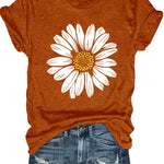 Women's Casual Daisy Flower Print T-Shirt - Soft Polyester Crew Neck Tee, Black with White Daisy Design, Short Sleeve, Perfect for Summer Outfits, Ladies T Shirts