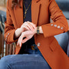 Elegant Long Sleeve Notched Collar Button Front Blazer for Office & Work, Women's Clothing