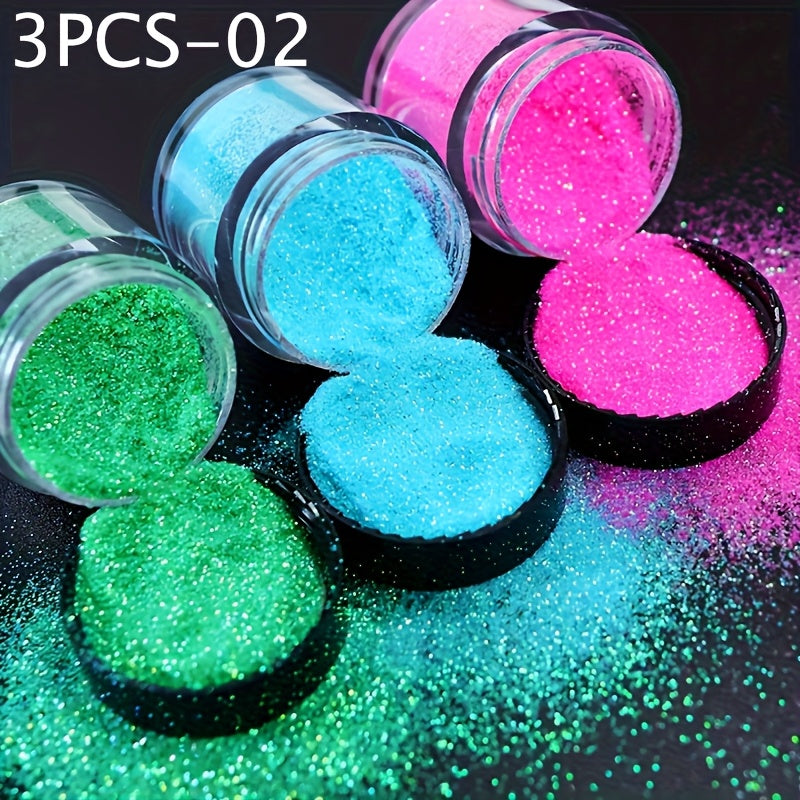 3pcs/Set Bottled Candy Colored Nail Glitter Summer Color 0.2Mm Fine Glitter Powder