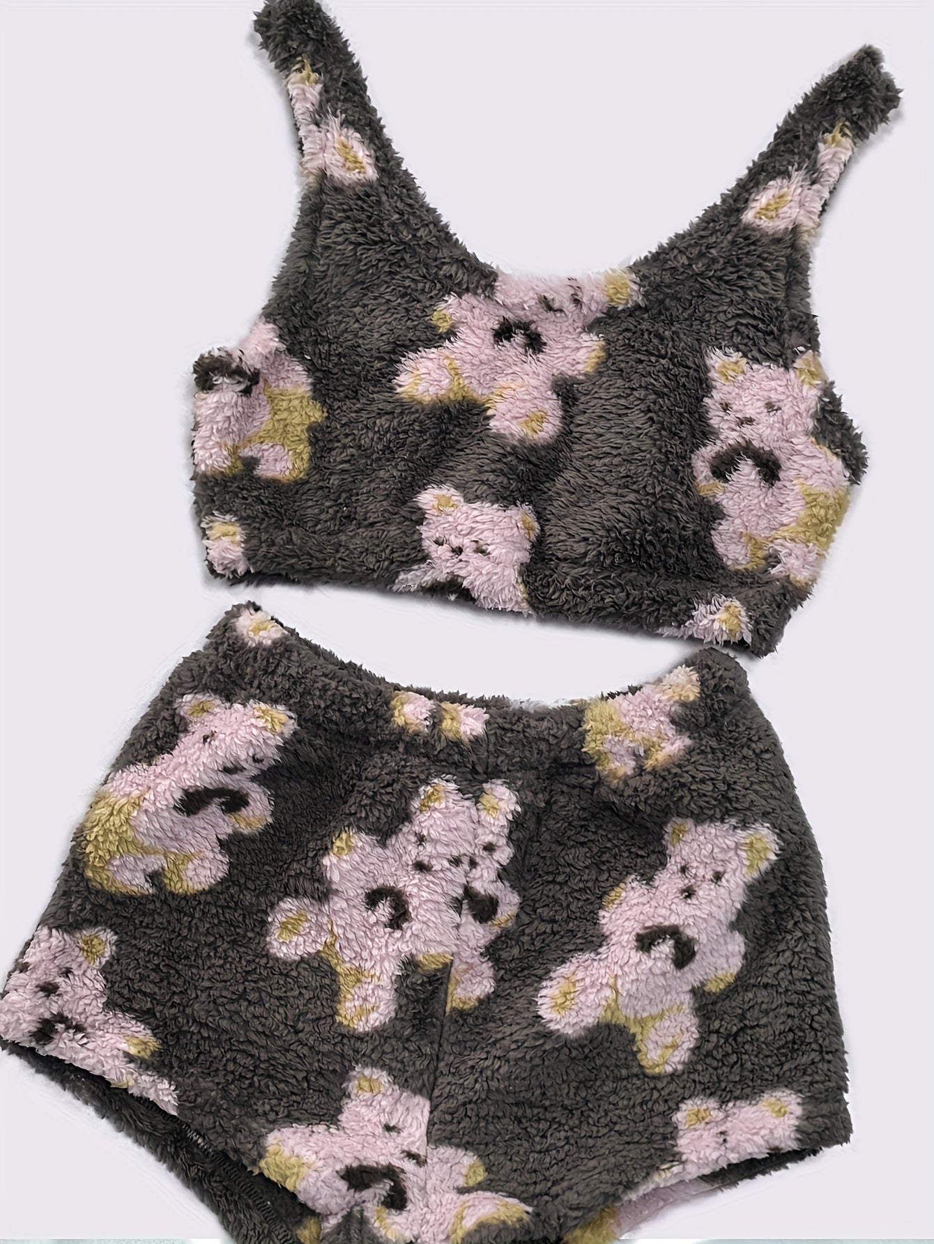 Women'S Fuzzy Loungewear Lady'S Pajamas Sleeveless Tank Top and Shorts Plush PJ Set