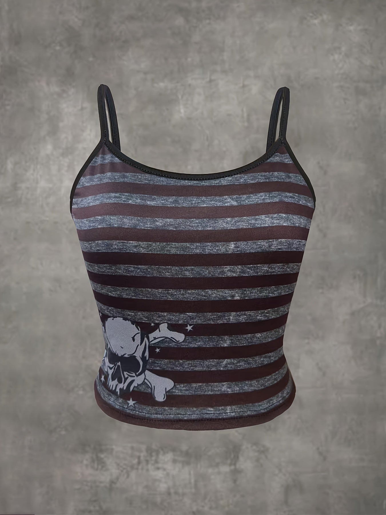 Vibrant Striped Grunge Punk Cami Crop Top - Spaghetti Strap, Mid Elasticity, Polyester, Random Print, Casual, Slingback, Summer Essential - Womens Fashion Clothing