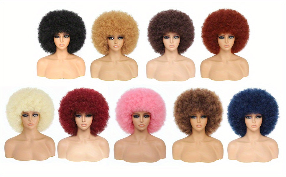 10 Inch Afro Kinky Curly Wigs 70s 80s Wigs Large Bouncy And Soft Natural Looking Full Puff Wigs For Party Cosplay Daily Wear