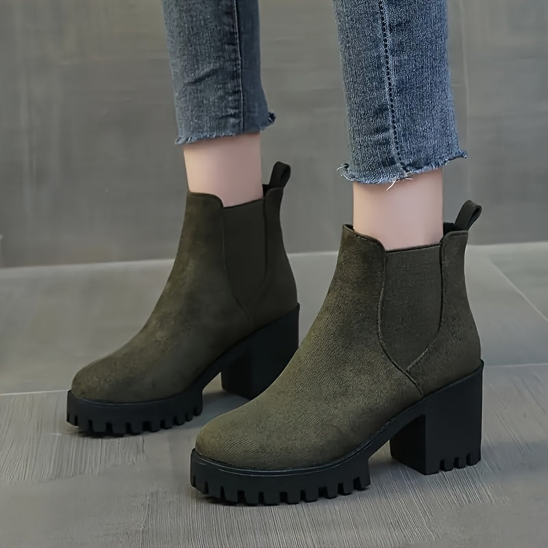 Women's Chunky Heel Short Boots - Fashion Stretch Fabric Sided Boots - Comfortable Ankle Boots - For Women - Suitable for Casual & Party Occasions - Perfect Gift for Fashionistas