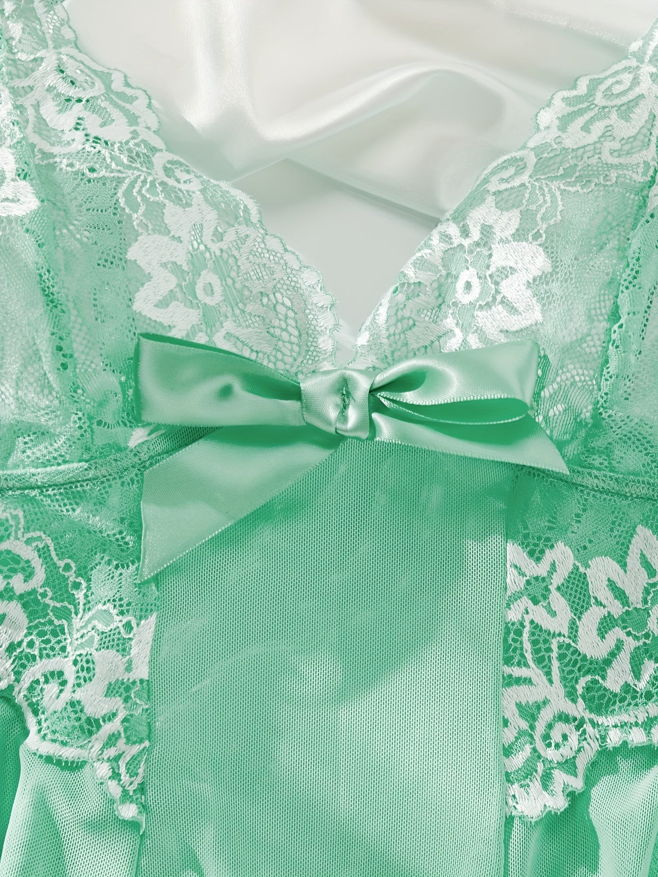 Sexy Hollow Out Mint Green Lace Babydoll Lingerie Matching G-String Panties Included Flowy Silhouette With Lace Accents Adjustable Straps For Comfort