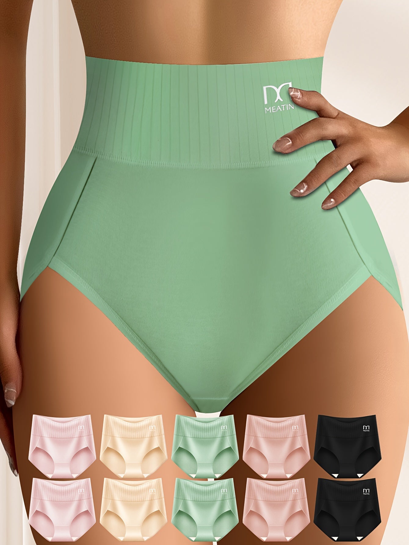 10pcs Fashion Striped High Waisted Women'S Panties, Breathable Comfortable Elastic Soft Hip Wrap Triangle Panties, Women'S Underwear Panties