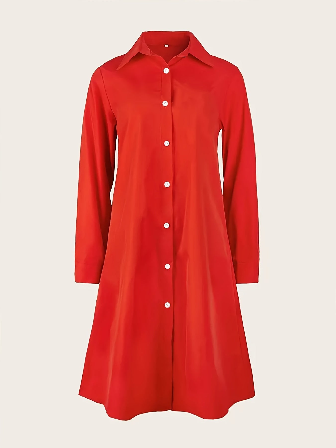 Chic Solid Color Long Sleeve Shirt Dress with Button Detail - Casual, Stretchy Polyester Blend, Machine Washable - Perfect for All Seasons, European And American Style, Loose Fit
