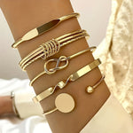 5 Pieces Vintage Elegant Simple Geometric Twisted Glossy Open Bangle Set Women's Daily Match Attend Party Vacation Dating Holiday Gift