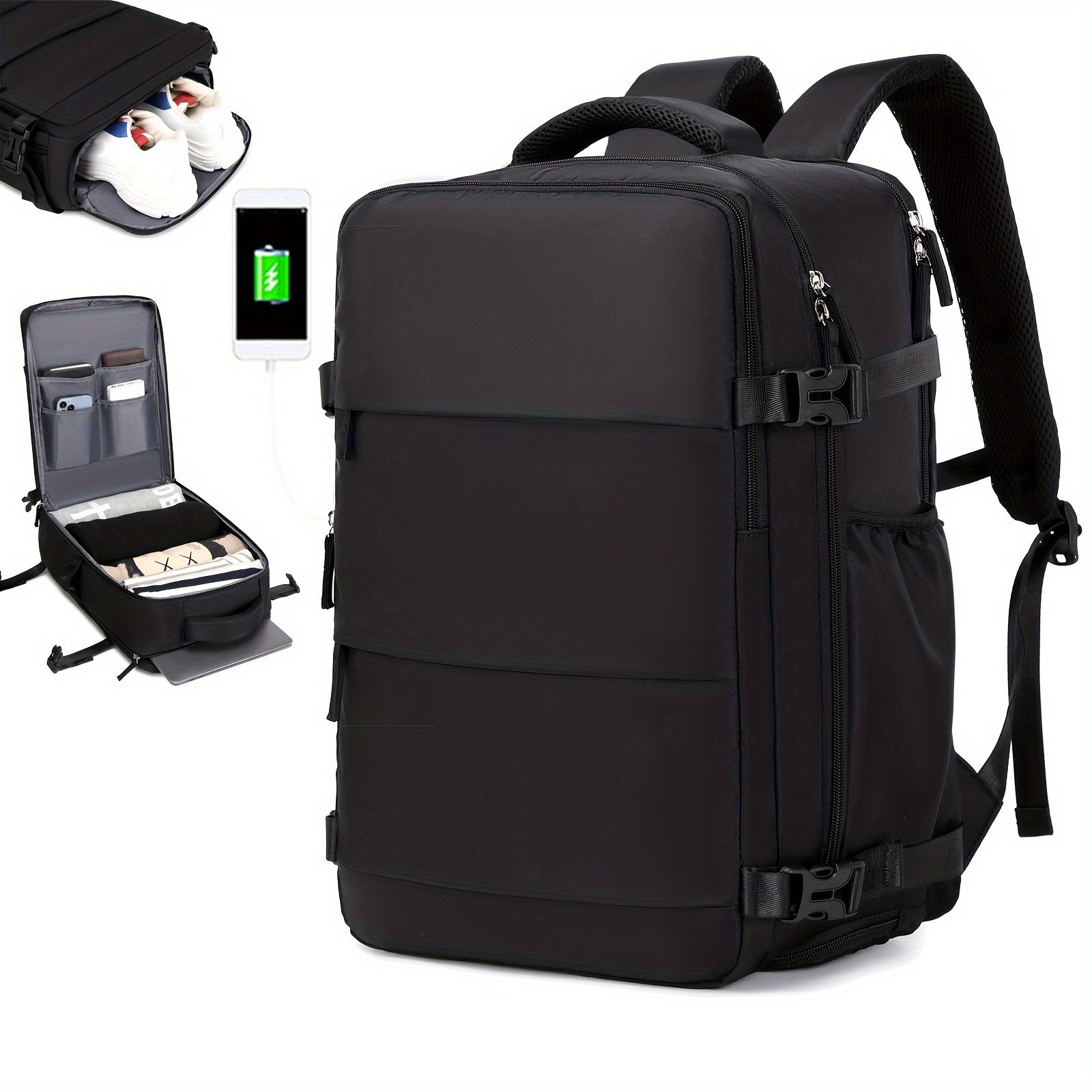Airline-Approved Waterproof Laptop Backpack - Travel College Computer Bag with Shoe Compartment - Suitable for Both Women and Men