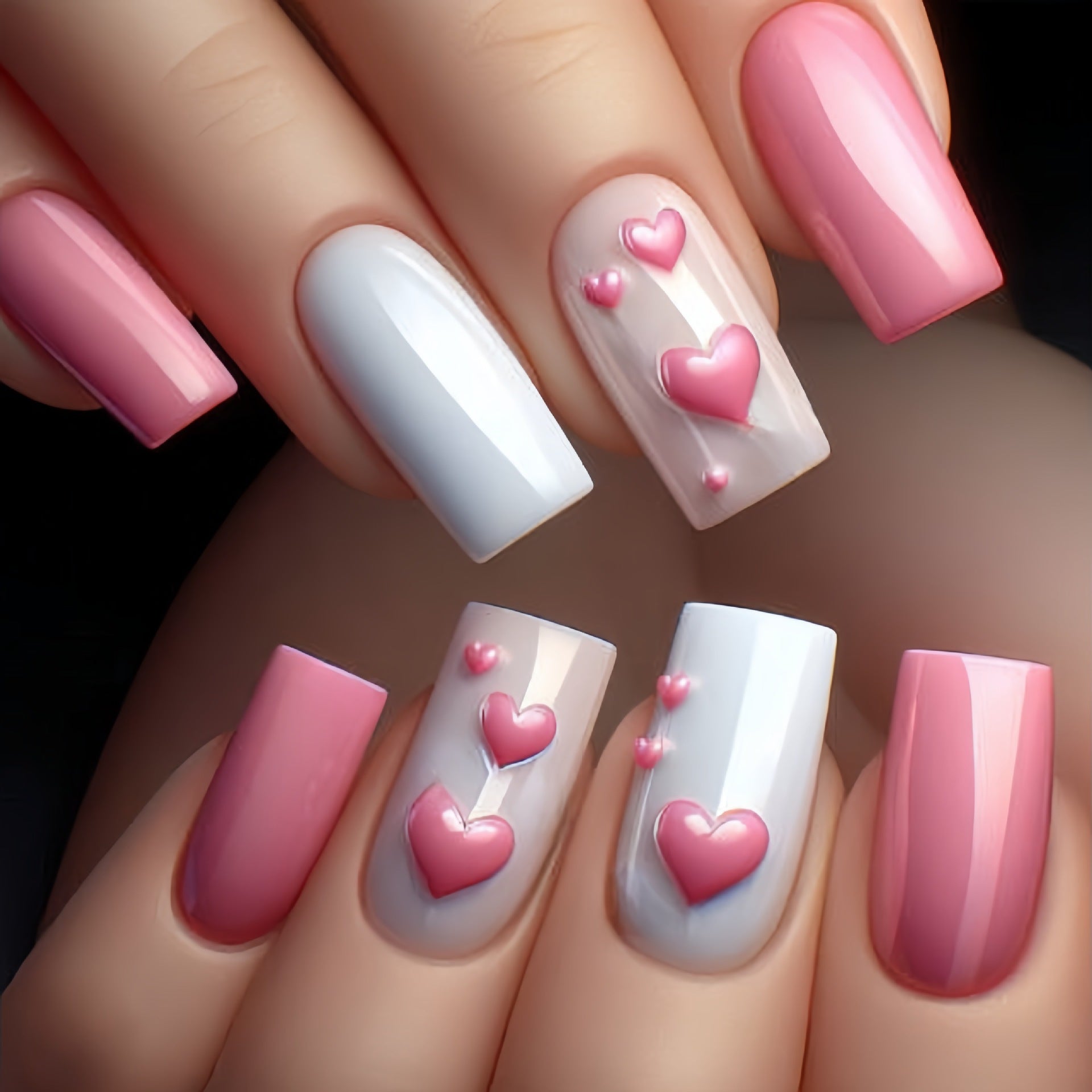 96pcs (4 PACK) Chic Almond-Shaped Press-On Nails Set with Sparkling Hearts&Glitter Accents - Includes Jelly Adhesive Tabs, Nail File - Perfect ForValentine'S Day