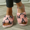 1 Pair Women's Pink Letter-Patterned Fluffy Slippers with Sparkling Heart Bracelet, Soft Fabric Lining, Durable EVA Sole, Comfortable Indoor House Shoes for Women, House Slippers
