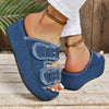 Stylish Solid Color Sandals - Slides with Platform, Double Buckle, Slip-On Design, Comfortable Summer Vacation Slides for Women